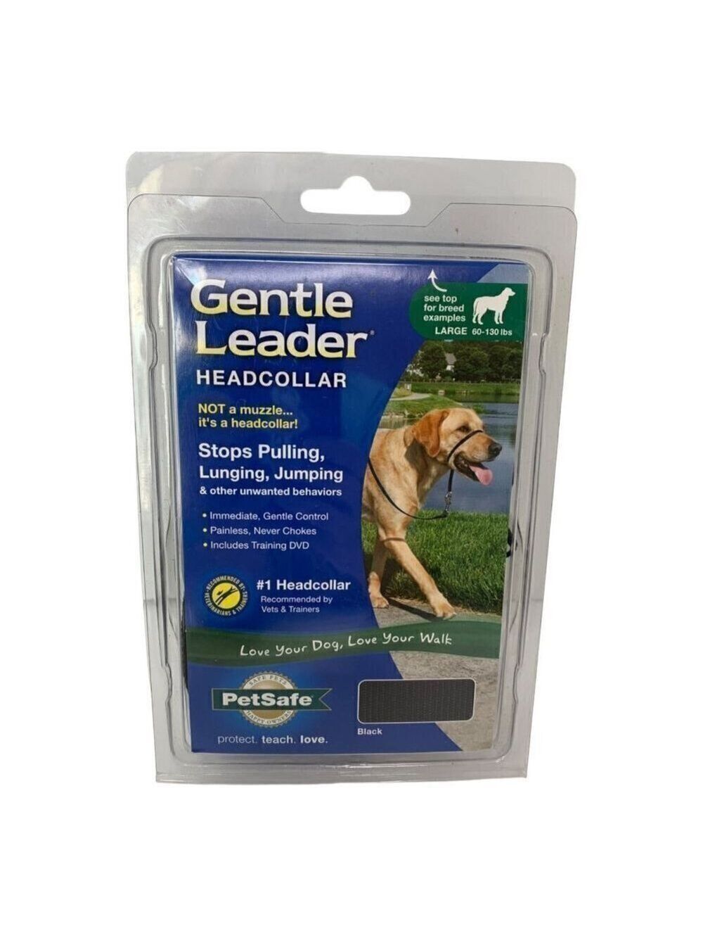 Petsafe Gentle Leader Headcollar Large Black 60-130 Pounds Training DVD NEW